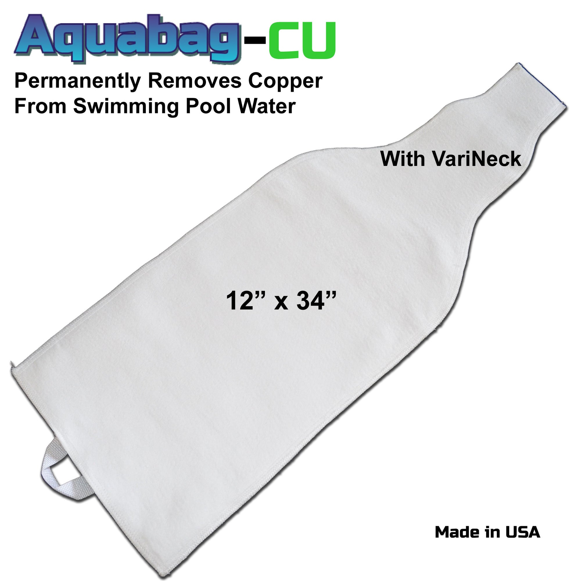 Aquabag CU Swimming Pool Copper Removal Filter 12x34 inches with stepped connection neck made in the USA