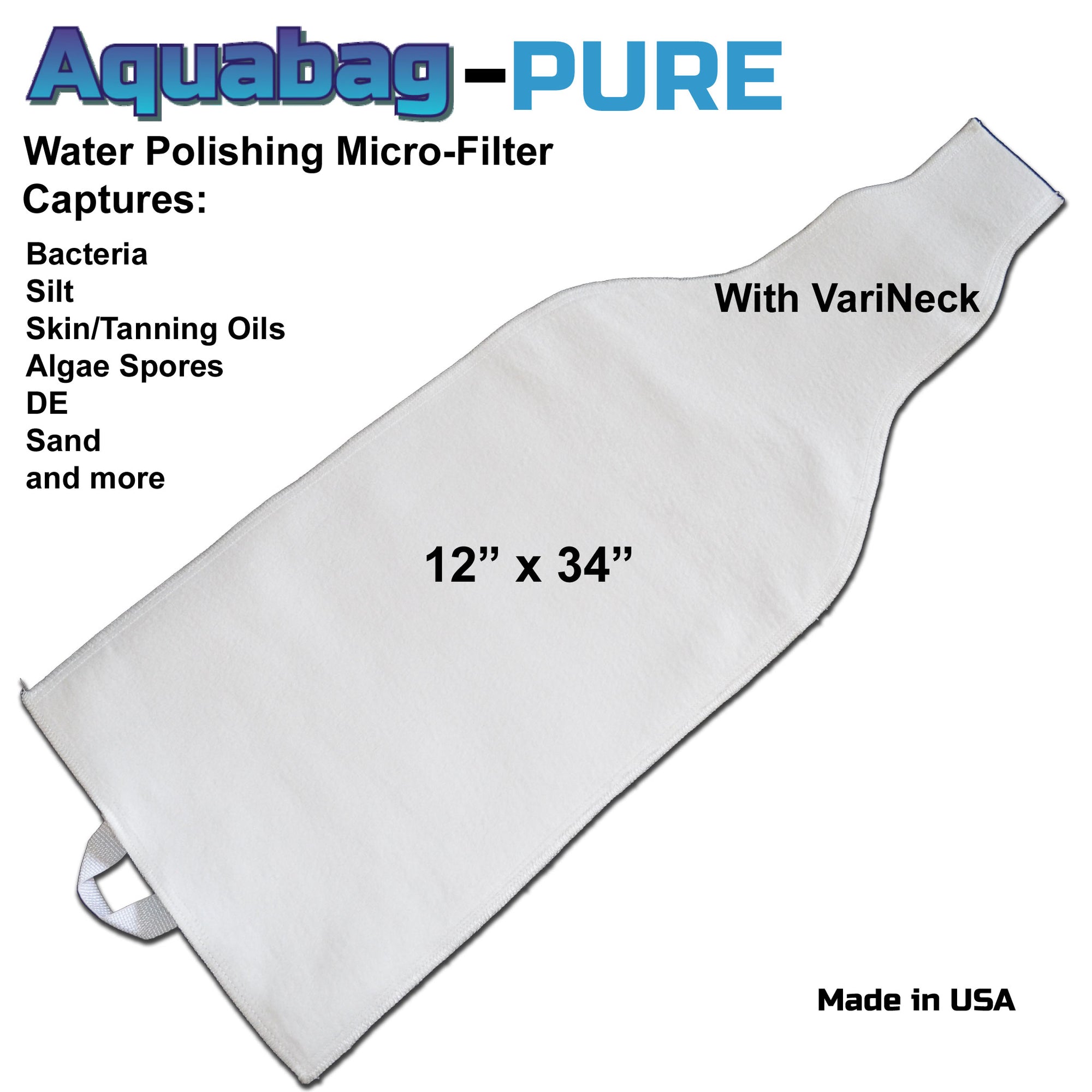Aquabag Pure microfiltering bag for Swimming Pools. Bacteria, silt DE sand Slime