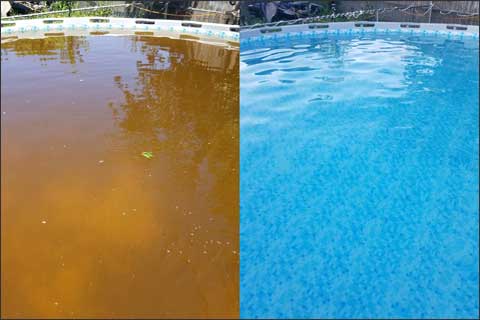 dark brown iron pool water from well. After removed clear