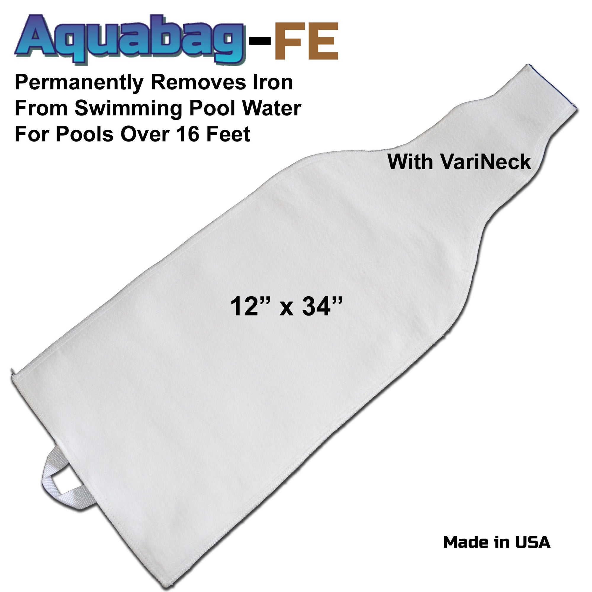 Aquabag FE Swimming Pool Iron Removal Filter 12x34 inches with stepped connection neck made in the USA