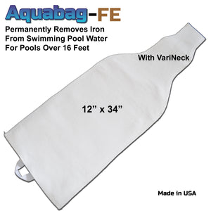 Aquabag FE Swimming Pool Iron Removal Filter 12x34 inches with stepped connection neck made in the USA